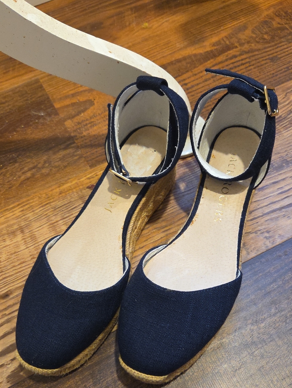 Jack Rogers Navy Espadrille Wedges with Ankle Buckle
